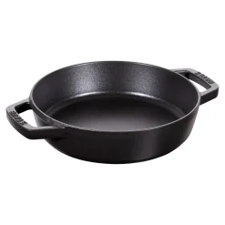 Bratpfanne mit 2 Griffen 20 cm, rund, Schwarz, Gusseisen