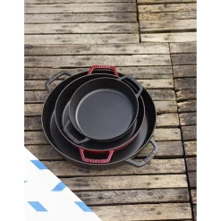 Bratpfanne mit 2 Griffen 20 cm, rund, Schwarz, Gusseisen
