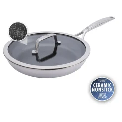 Bratpfanne mit Deckel 26 cm, 18/10 Edelstahl, Silber