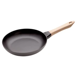Bratpfanne mit Holzgriff 24 cm, rund, Schwarz, Gusseisen