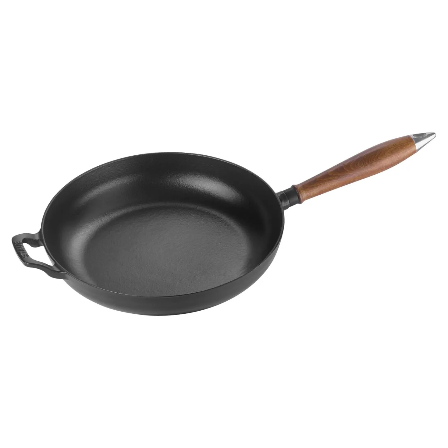 Bratpfanne mit Holzgriff 28 cm, rund, Schwarz, Gusseisen
