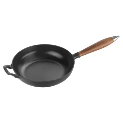 Bratpfanne mit Holzgriff 24 cm, rund, Schwarz, Gusseisen