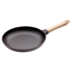 Bratpfanne mit Holzgriff 28 cm, rund, Schwarz, Gusseisen
