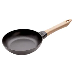 Bratpfanne mit Holzgriff 20 cm, rund, Schwarz, Gusseisen