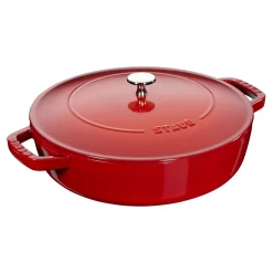 Bräter mit Chistera Drop-Structure 24 cm, rund, Kirsch-Rot, Gusseisen