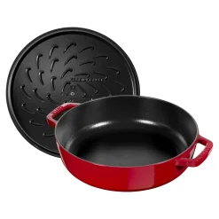 Bräter mit Chistera Drop-Structure 24 cm, rund, Kirsch-Rot, Gusseisen