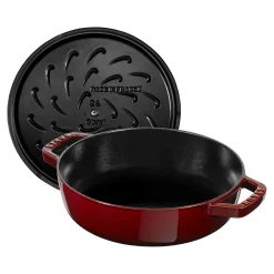 Bräter mit Chistera Drop-Structure 24 cm, rund, Grenadine-Rot, Gusseisen