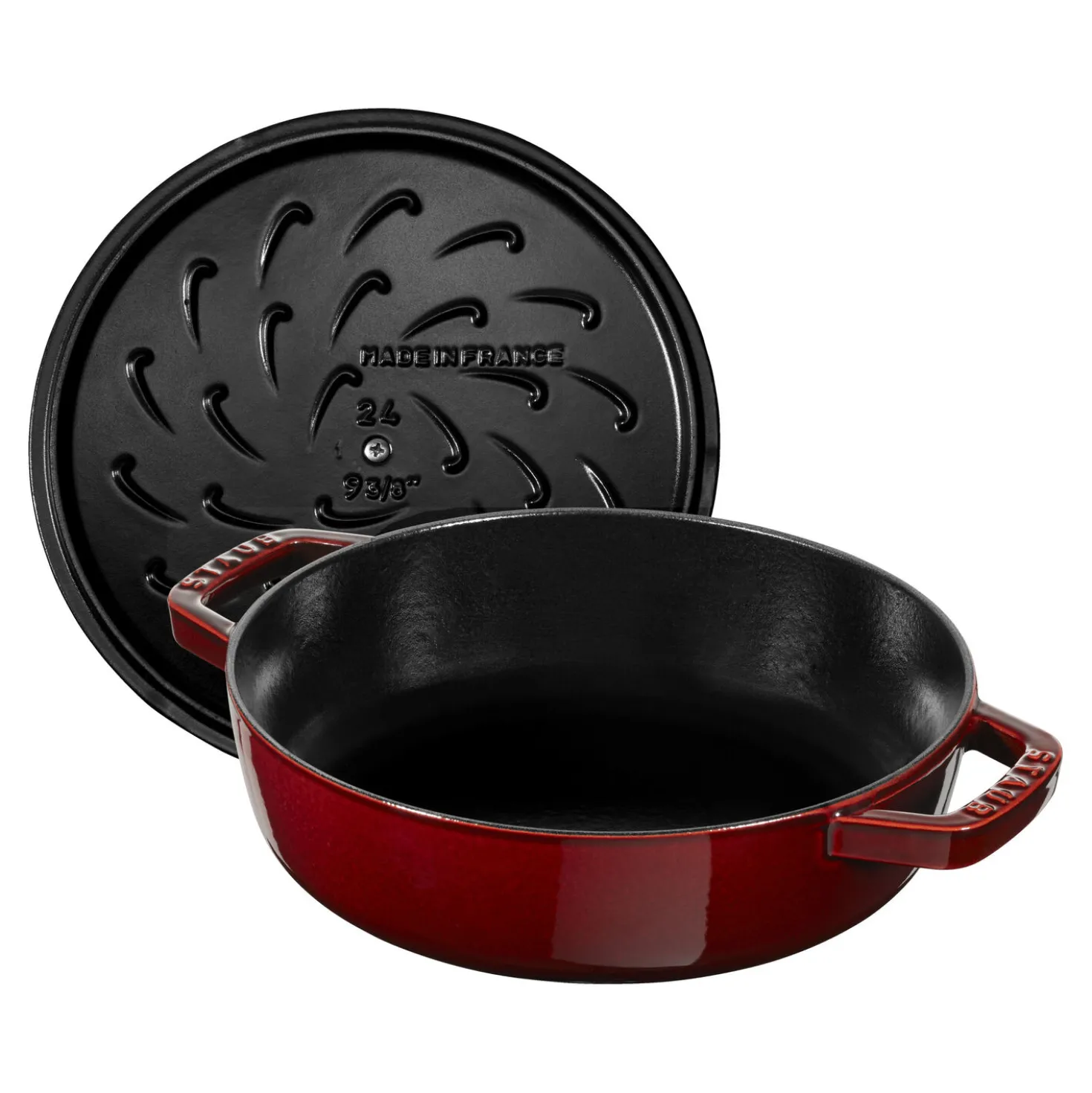 Bräter mit Chistera Drop-Structure 24 cm, rund, Grenadine-Rot, Gusseisen