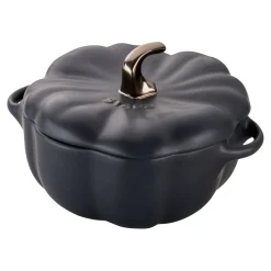 Cocotte 15 cm, Kürbis, Schwarz, Keramik