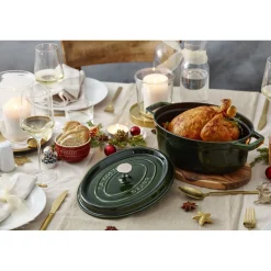 Cocotte 31 cm, oval, Basilikum-Grün, Gusseisen