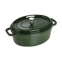 Cocotte 33 cm, oval, Basilikum-Grün, Gusseisen