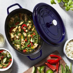 Cocotte 31 cm, oval, Dunkelblau, Gusseisen