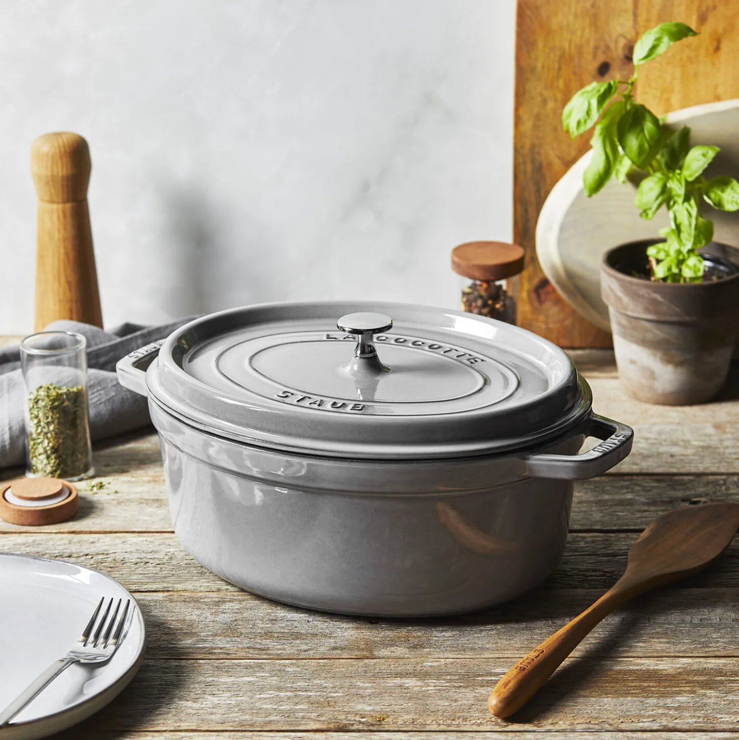 Cocotte 31 cm, oval, Graphit-Grau, Gusseisen