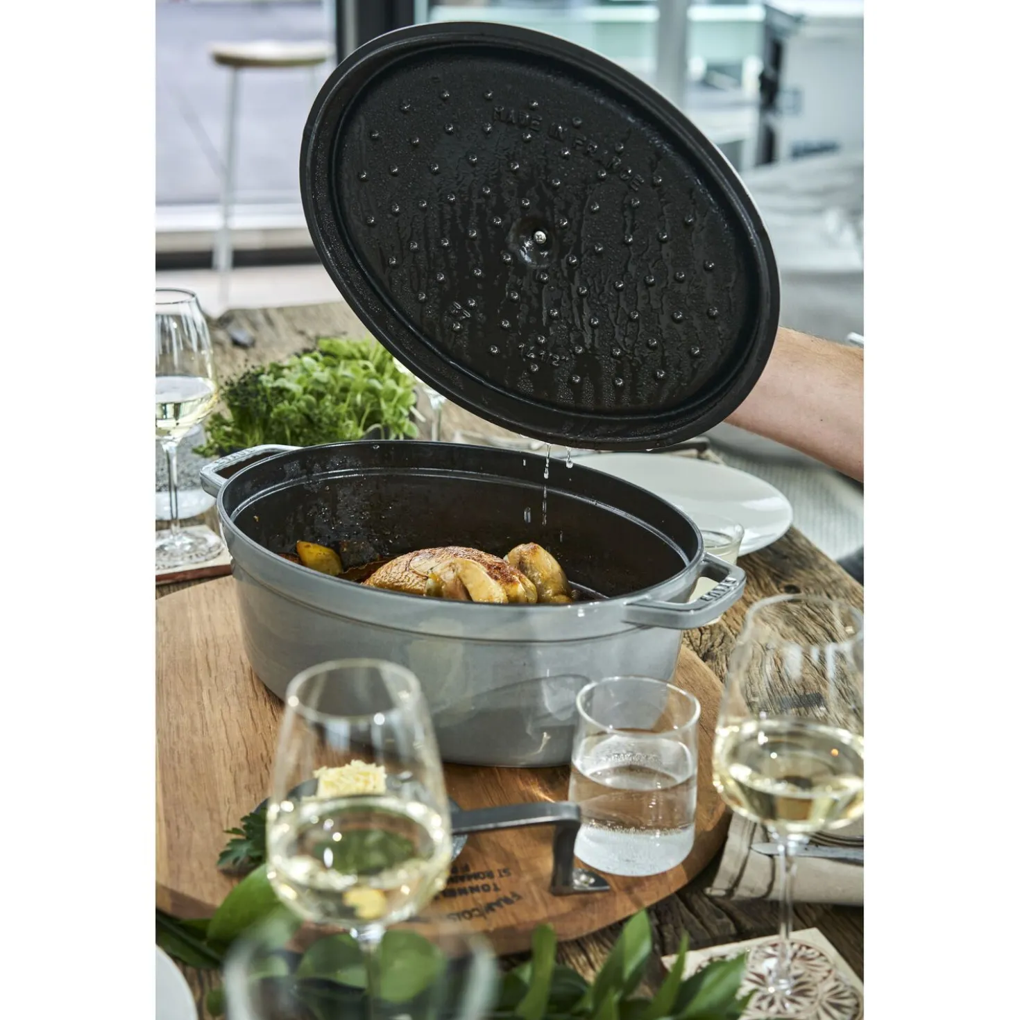Cocotte 37 cm, oval, Graphit-Grau, Gusseisen