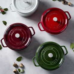 Cocotte 24 cm, rund, Basilikum-Grün, Gusseisen