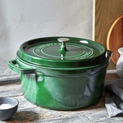 Cocotte 26 cm, rund, Basilikum-Grün, Gusseisen