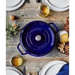 Cocotte 22 cm, rund, Dunkelblau, Gusseisen