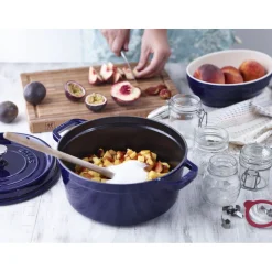 Cocotte 22 cm, rund, Dunkelblau, Gusseisen