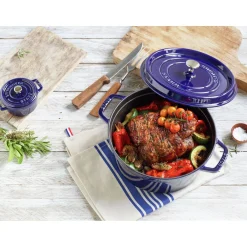 Cocotte 20 cm, rund, Dunkelblau, Gusseisen