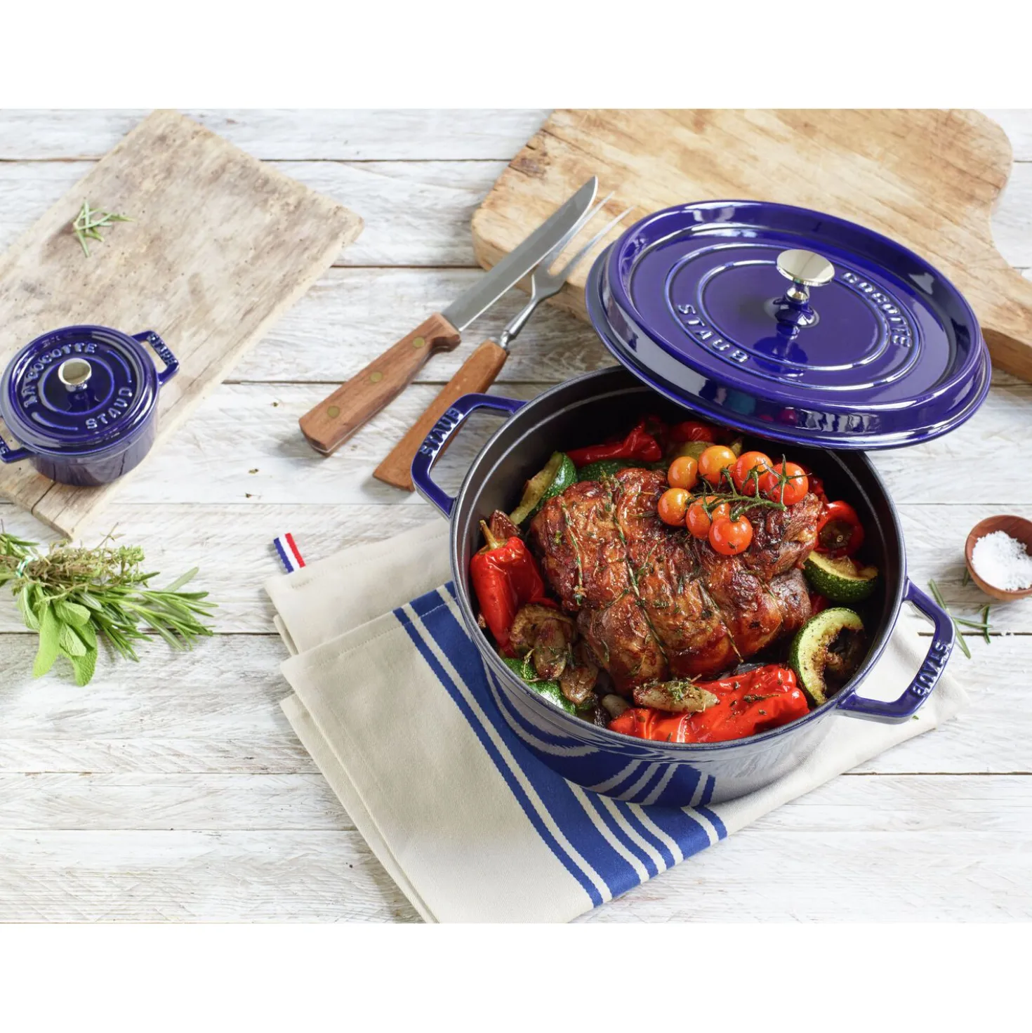 Cocotte 20 cm, rund, Dunkelblau, Gusseisen