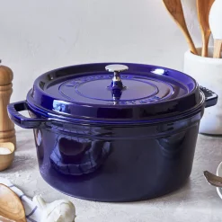 Cocotte 30 cm, rund, Dunkelblau, Gusseisen
