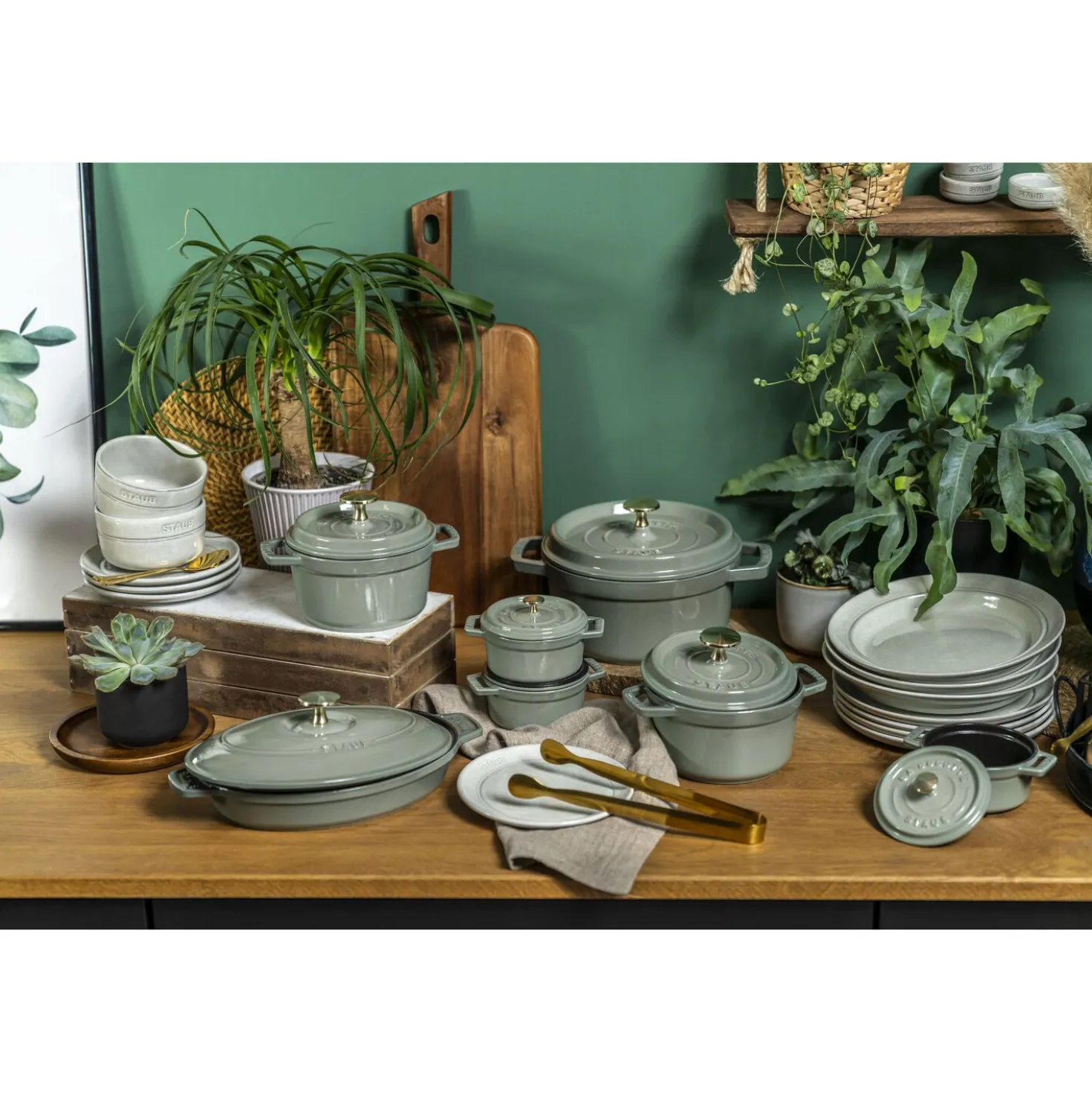 Cocotte 20 cm, rund, Eukalyptus, Gusseisen