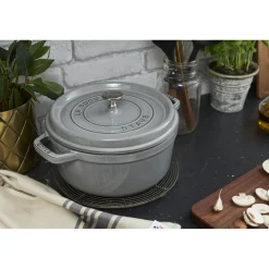 Cocotte 20 cm, rund, Graphit-Grau, Gusseisen