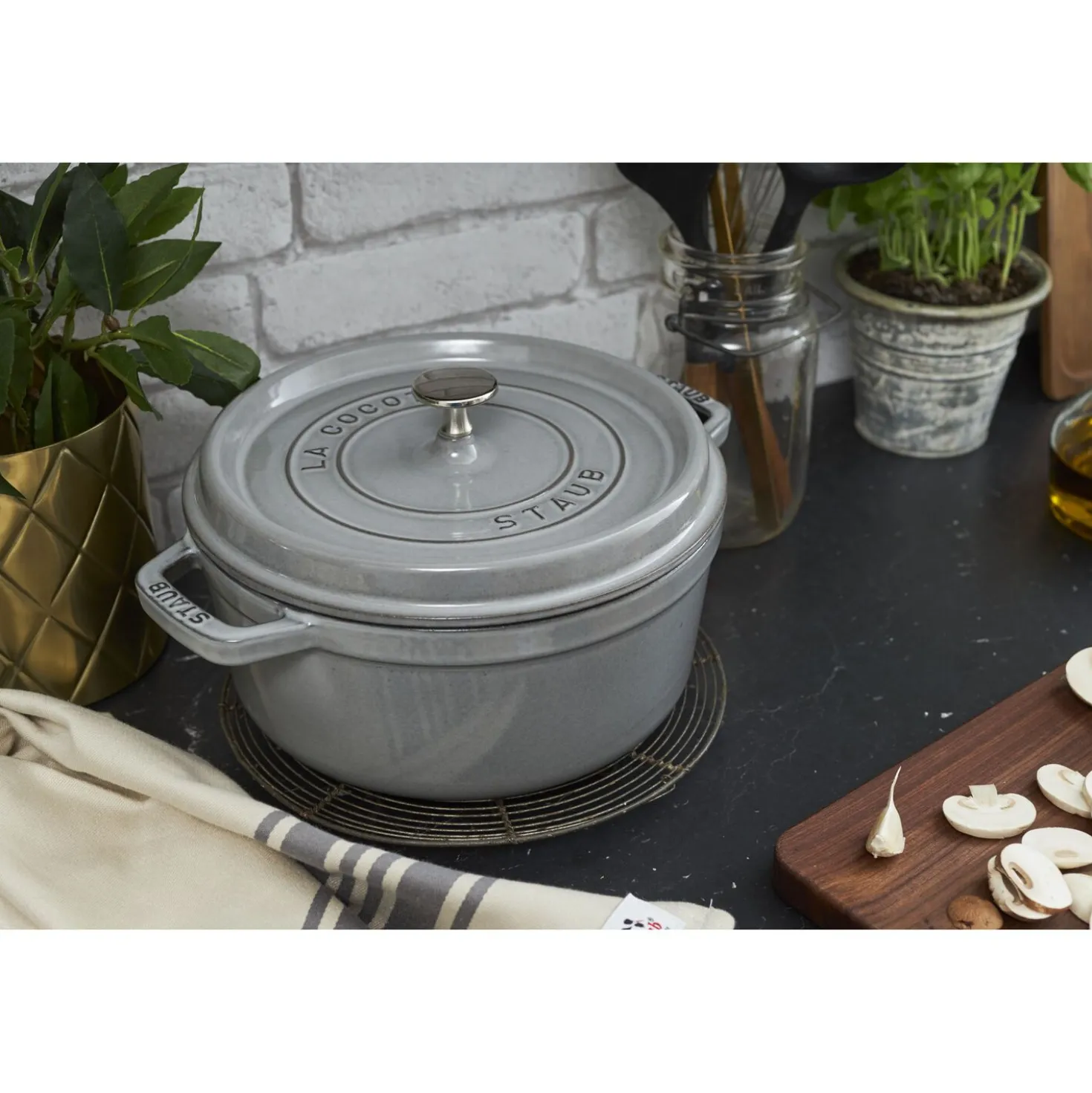 Cocotte 20 cm, rund, Graphit-Grau, Gusseisen