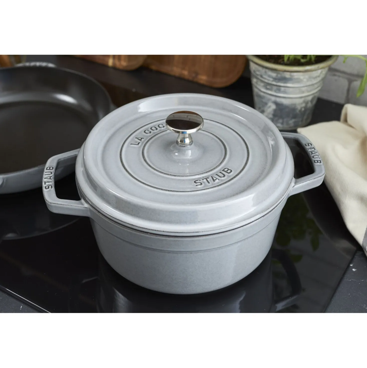 Cocotte 20 cm, rund, Graphit-Grau, Gusseisen