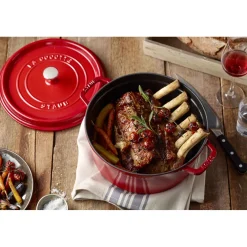 Cocotte 30 cm, rund, Kirsch-Rot, Gusseisen