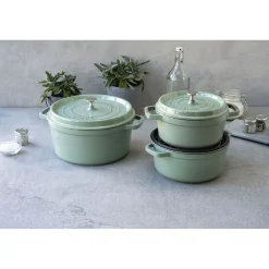 Cocotte 28 cm, rund, Salbeigrün, Gusseisen