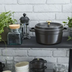 Cocotte 24 cm, rund, Schwarz, Gusseisen