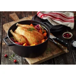 Cocotte 30 cm, rund, Schwarz, Gusseisen