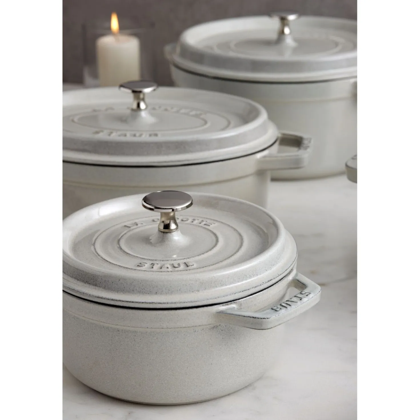 Cocotte 18 cm, rund, Weisser Trüffel, Gusseisen