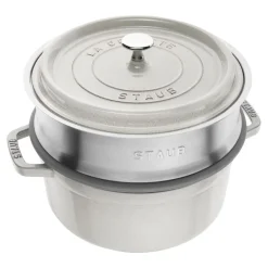 Cocotte mit Dämpfeinsatz 24 cm, rund, Weisser Trüffel, Gusseisen