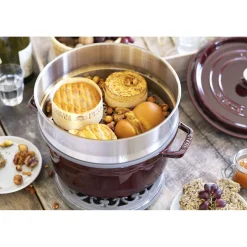 Cocotte mit Dämpfeinsatz 26 cm, rund, Grenadine-Rot, Gusseisen