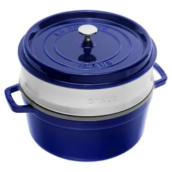 Cocotte mit Dämpfeinsatz 26 cm, rund, Dunkelblau, Gusseisen