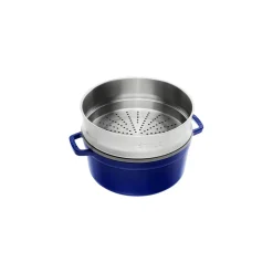 Cocotte mit Dämpfeinsatz 26 cm, rund, Dunkelblau, Gusseisen