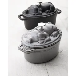 Cocotte Schweinedeckel 17 cm, oval, Graphit-Grau, Gusseisen