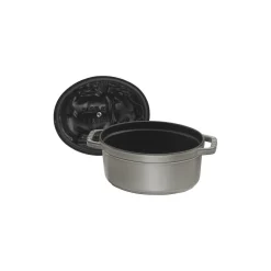 Cocotte Schweinedeckel 17 cm, oval, Graphit-Grau, Gusseisen