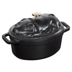 Cocotte Schweinedeckel 17 cm, oval, Schwarz, Gusseisen