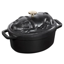 Cocotte Schweinedeckel 17 cm, oval, Schwarz, Gusseisen
