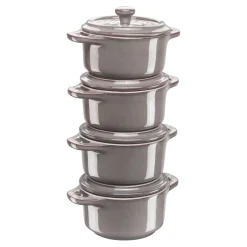 Cocotte Set 4-tlg, rund, Antik-Grau, Keramik