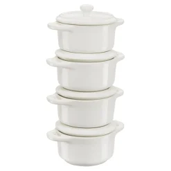 Cocotte Set 4-tlg, rund, Elfenbein-Weiß, Keramik