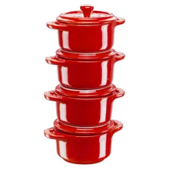 Cocotte Set 4-tlg, rund, Kirsch-Rot, Keramik
