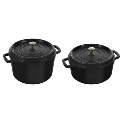 Cocotte tief 24 cm, rund, Schwarz, Gusseisen