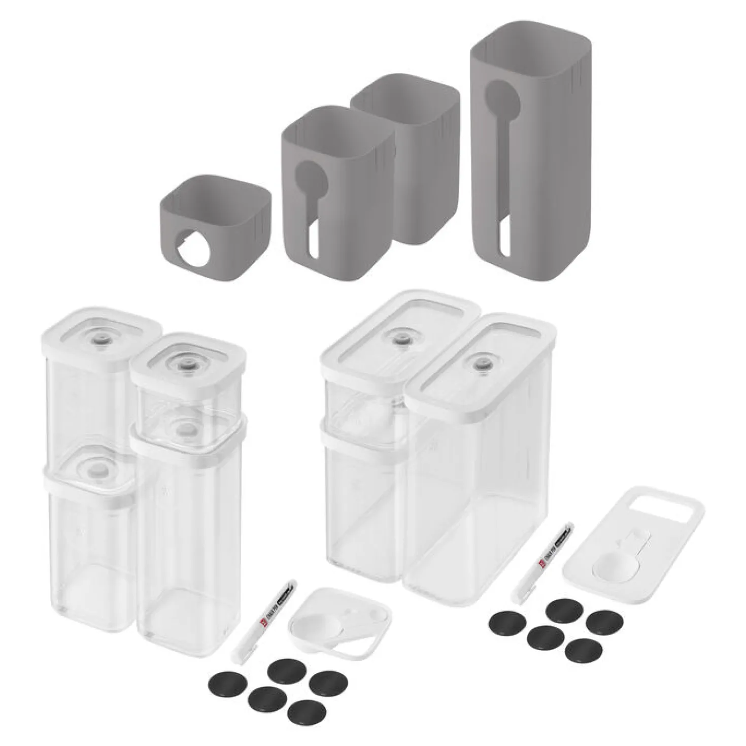 Cube Set S & M Boxen, transparent weiß + Cover Grau / 15- TLG.