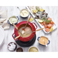 Fondue Set 16 cm, rund, Kirsch-Rot, Gusseisen