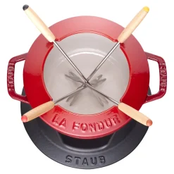 Fondue Set 16 cm, rund, Kirsch-Rot, Gusseisen