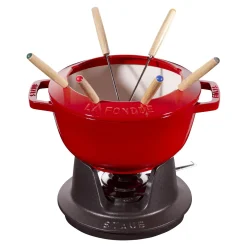 Fondue Set 20 cm, rund, Kirsch-Rot, Gusseisen